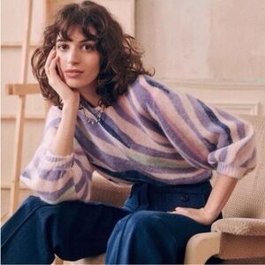 Sézane Chessy Jumper Zebra Pastel Size S | Mohair Wool Knit Sweater